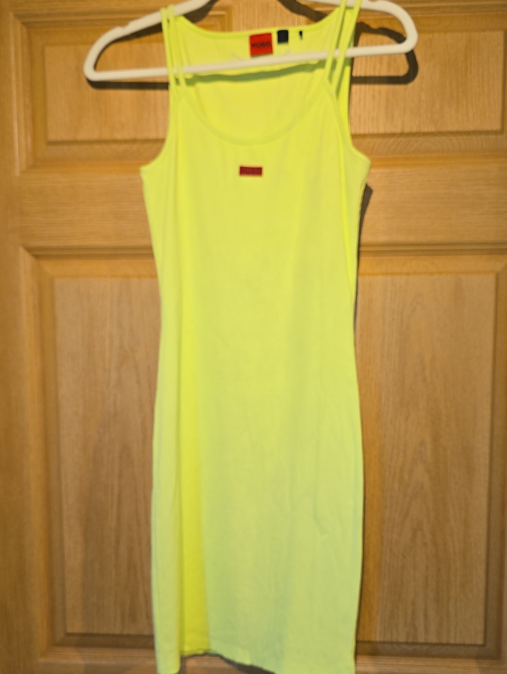 HUGO Neon Yellow Slim Double-Spaghetti Strap Dress